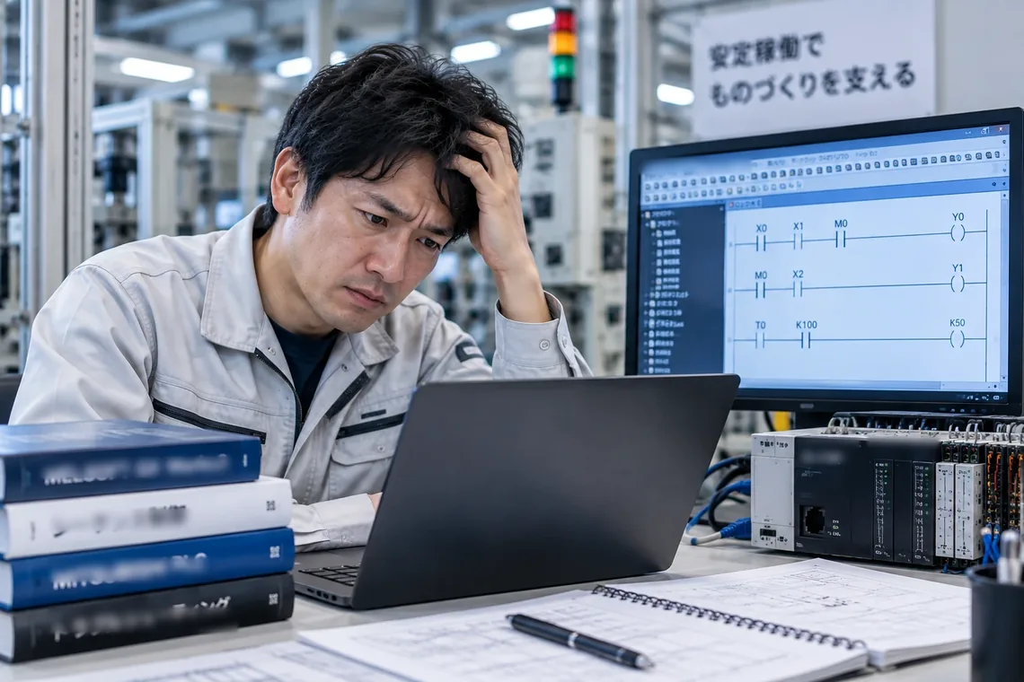 A maintenance engineer stuck in front of a ladder program